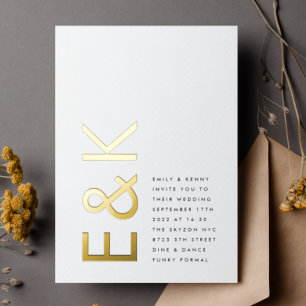 Ultra Moderner Monogramm Einfache Hochzeit ECHTES  Folieneinladung