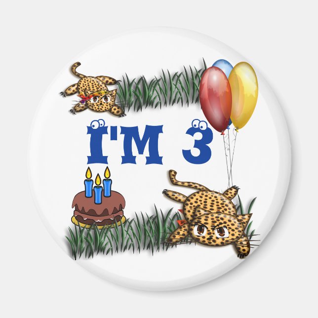 Ultra Niedlich 3 Jahre alt Leopard Safari Geburtst Magnet (Vorne)