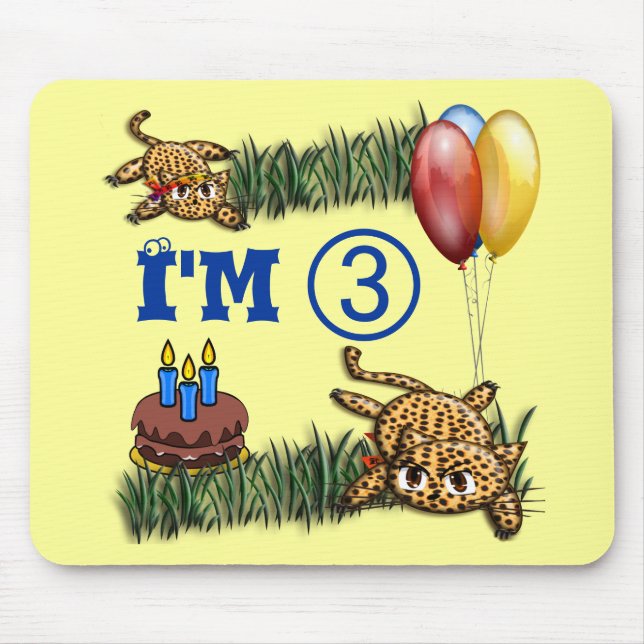 Ultra Niedlich 3 Jahre alt Leopard Safari Geburtst Mousepad (Vorne)
