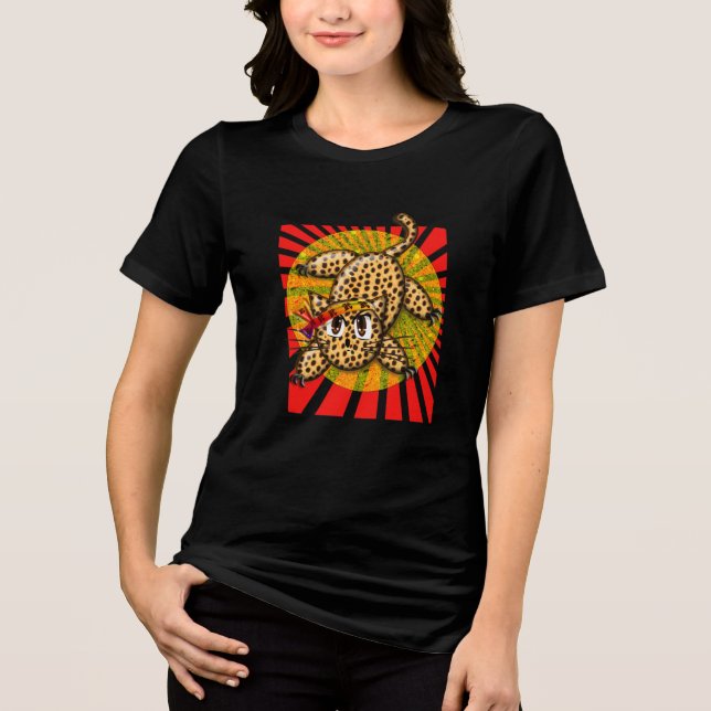Ultra Niedlich Anime Leopard Kitty Rainbow HeadBan Tri-Blend Shirt (Vorderseite)