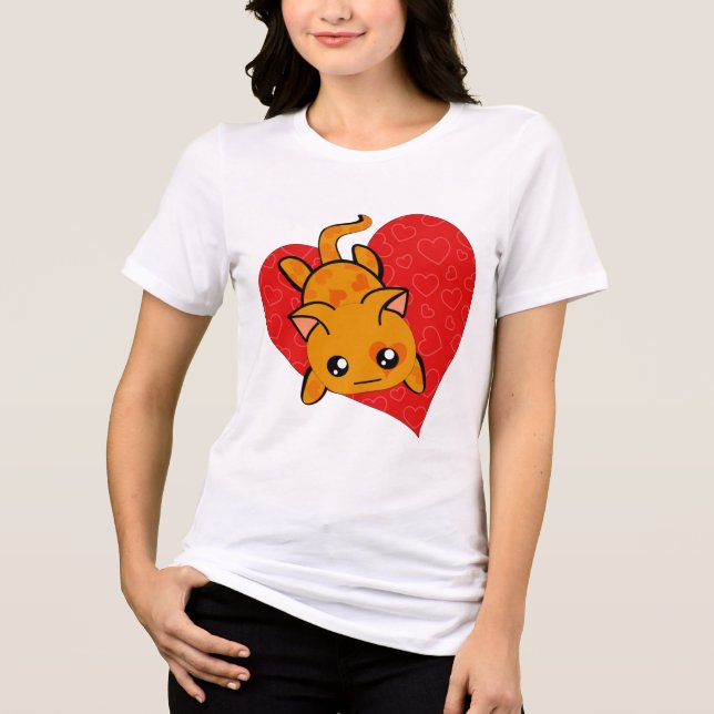 Ultra Niedlich Kawaii Valentine Kitty Tri-Blend Shirt (Vorderseite)