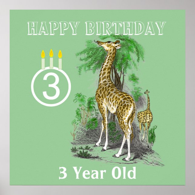 Ultra Niedliche Giraffe Safari Geburtstagsposters Poster (Vorne)