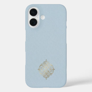 Ultra Premium Puderblau und gebürstetes Gold Minim iPhone 16 Hülle