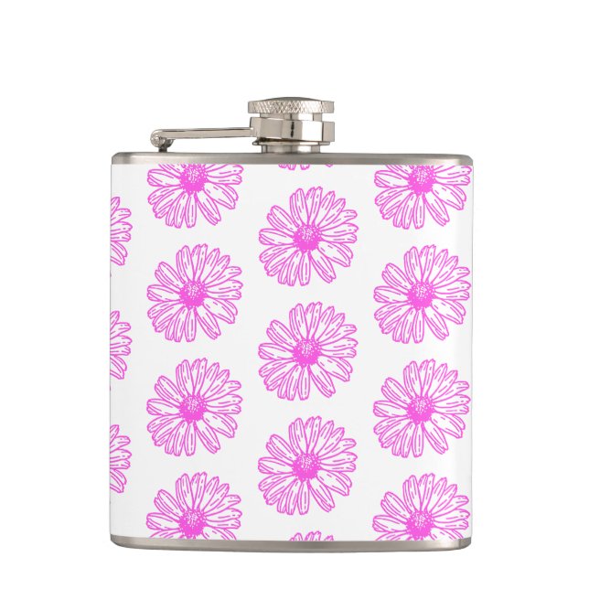 Ultra rosa Daisy Blume Print, Hippie Floral Flachmann (Vorderseite)