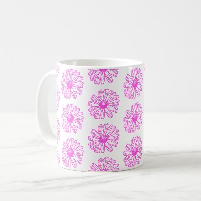 Ultra rosa Daisy Blume Print, Hippie Floral Kaffeetasse (Vorderseite Links)
