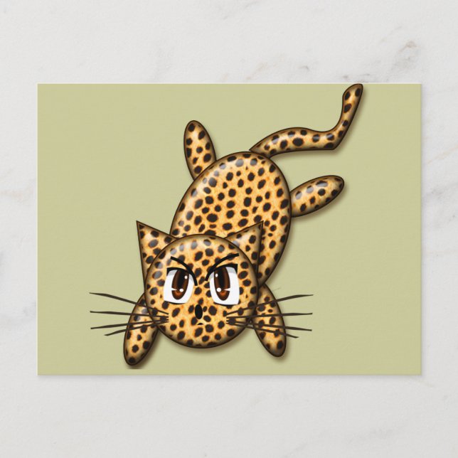 Ultra süße Anime-Leoparden-Kitty Postkarte (Vorderseite)