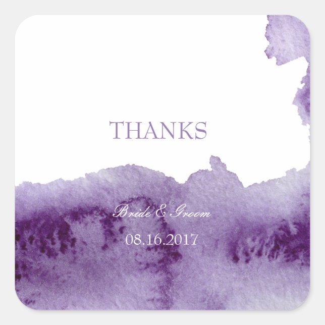 Ultra Violet Elegante Wasserfarbenhochzeit Quadratischer Aufkleber (Vorderseite)