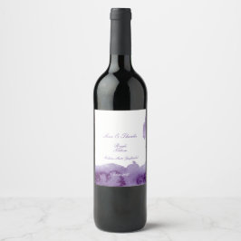 Ultra Violet Elegante Wasserfarbenhochzeit Weinetikett