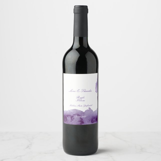 Ultra Violet Elegante Wasserfarbenhochzeit Weinetikett (Vorderseite)