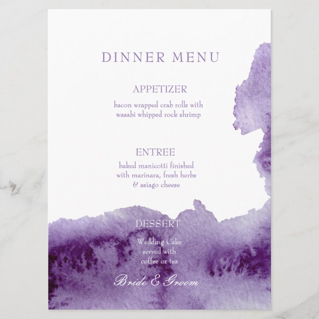 Ultra Violet Elegantes Hochzeitsmenü Menükarte (Vorderseite)