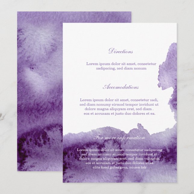 Ultra Violet Elegantes Wasserfarbeninformationen Einladung (Vorne/Hinten)