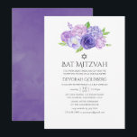 Ultra Violet Floral Bat Mitzvah Einladung<br><div class="desc">Wasserfarbene florale Fledermaus Mitzvah Einladungen mit ultra violett mit Schattierungen von lila und Salbei grünen Akzenten. Zu den Blume zählen Hydrangea,  Lavendel,  Pfannenbäume und Rose.</div>