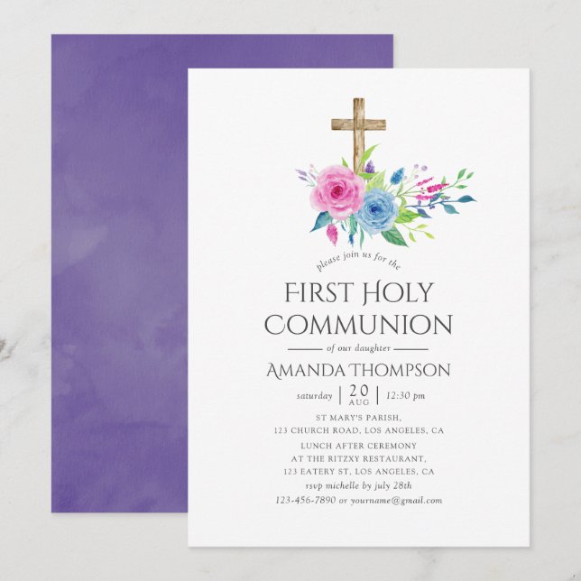 Ultra-Violet Floral First Heilige Kommune Einladung (Vorne/Hinten)