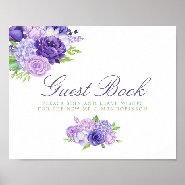 Ultra Violet Floral Wedding Gästebuchsign Poster (Vorne)