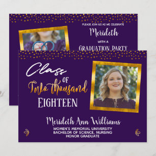 Ultra Violet Gold Confetti Foto Graduation Party Einladung