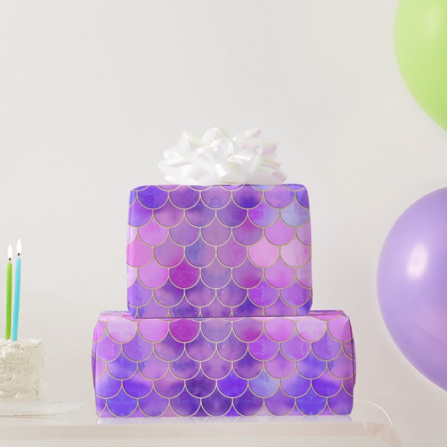 Ultra Violet & Gold Mermaid Scanner Geschenkpapier (Partygeschenke)
