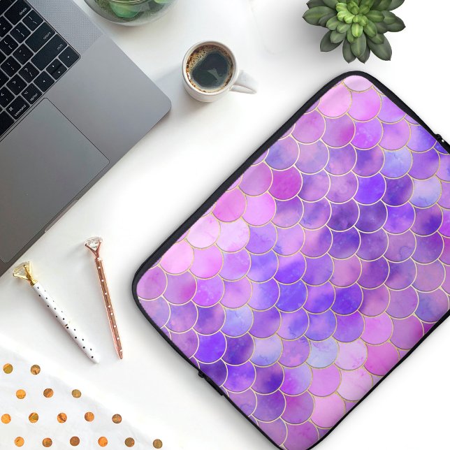 Ultra Violet & Gold Mermaid Scanner Laptopschutzhülle (Violet Mermaid Scale Pattern Laptop Sleeve)