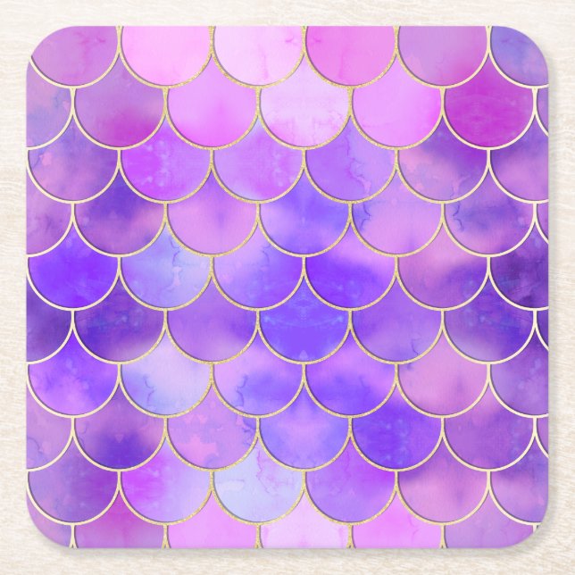 Ultra Violet & Gold Mermaid Scanner Rechteckiger Pappuntersetzer (Vorderseite)