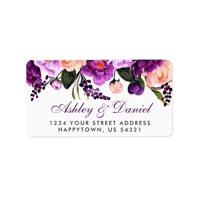 Ultra-Violet-Hochzeit mit Lila Blumenwasser P Adressaufkleber (Vorne)