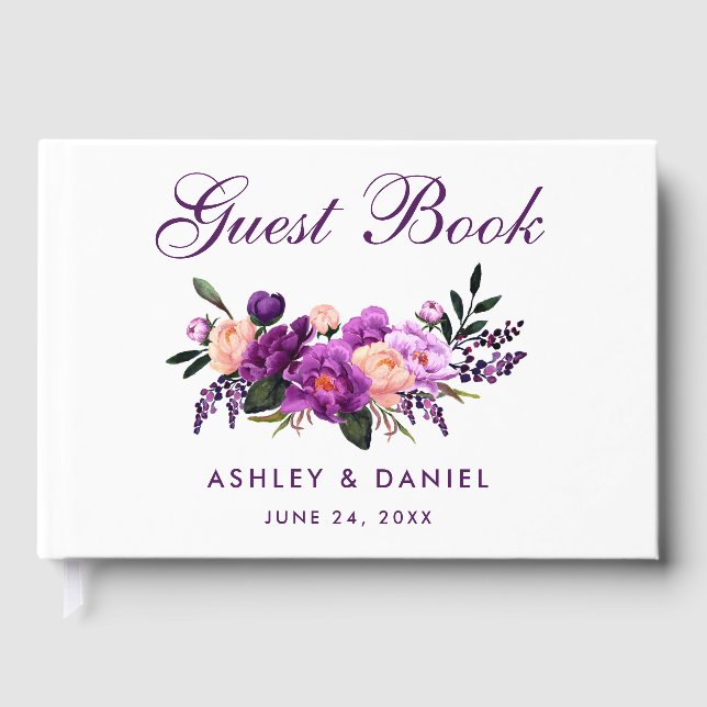 Ultra-Violet-Hochzeit mit Lila Blumenwasser P Gästebuch (Vorderseite)
