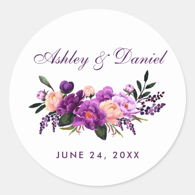 Ultra-Violet-Hochzeit mit Lila Blumenwasser, PS Runder Aufkleber (Vorderseite)
