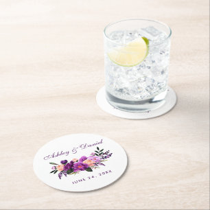 Ultra-Violet-Hochzeit mit Lila Blumenwasser, PS Runder Pappuntersetzer