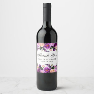 Ultra-Violet-Hochzeit mit Lila Blumenwasser Weinetikett