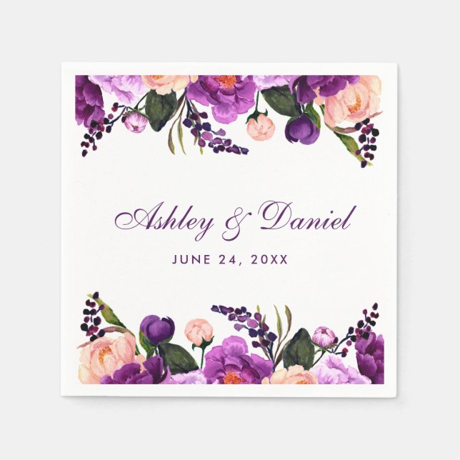 Ultra-Violet-Hochzeit mit Lila Wasserfarbe P Serviette (Vorderseite)