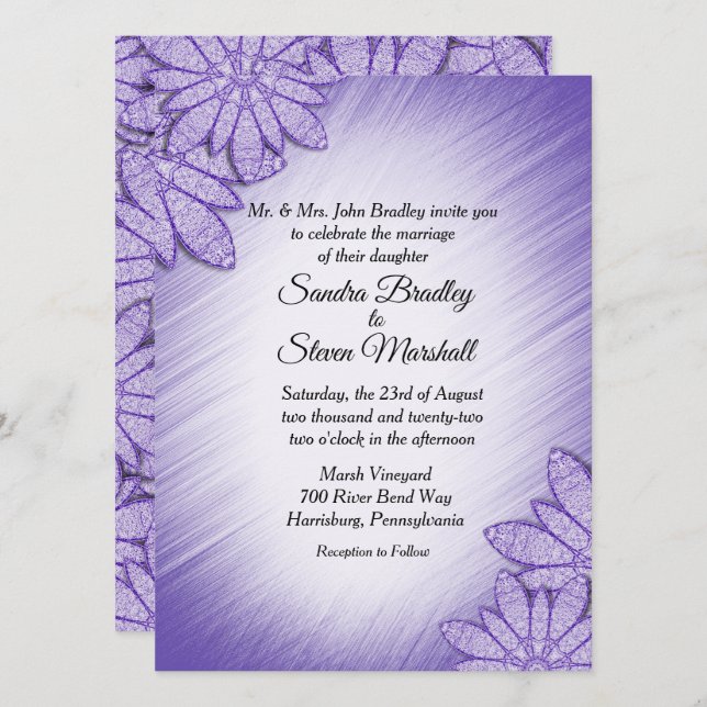 Ultra Violet Hue Floral Hochzeit Einladung (Vorne/Hinten)