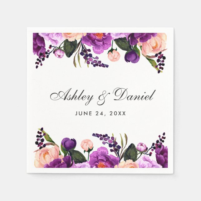 Ultra-Violet Lila-Aquarellblume Hochzeit G Serviette (Vorderseite)
