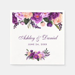Ultra-Violet Lila-Aquarellblumen-Hochzeit PS Serviette