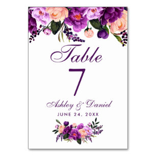 Ultra-Violet Lila-Aquarellblumen-Hochzeit PS Tischnummer
