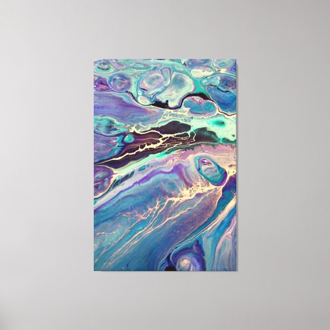 Ultra Violet Lila Blue Marble Fluid Abstrakt Art Leinwanddruck (Vorderseite)