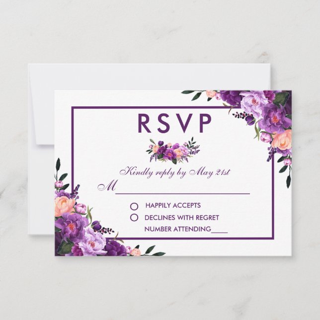 Ultra-Violet-Lila-Blumenhochzeit RSVP Karte (Vorderseite)
