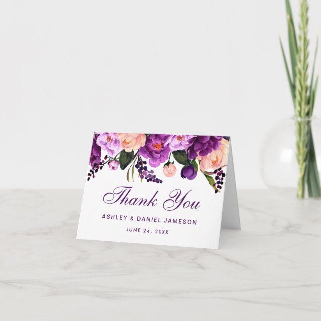 Ultra-Violet Lila Blumenhochzeit Vielen Dank Dankeskarte (Vorderseite)