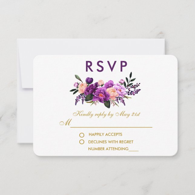 Ultra-Violet-Lila-Blumenwasser-Hochzeit G RSVP Karte (Vorderseite)