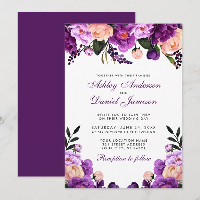 Ultra-Violet Lila | Einladung zur Hochzeit P (Vorne/Hinten)
