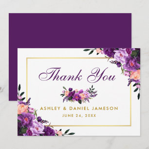 Ultra Violet Lila Floral Gold Hochzeit Vielen Dank Dankeskarte