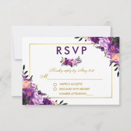 Ultra-Violet-Lila-Floral-Gold-UAWG Wedding RSVP Karte
