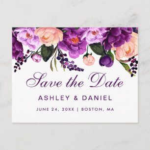 Ultra-Violet-Lila-florale Save the Date P Ankündigungspostkarte