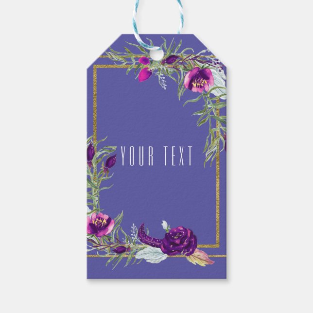 Ultra Violet Lila & Gold Floral Bohemisch Gefallen Geschenkanhänger (Vorderseite)
