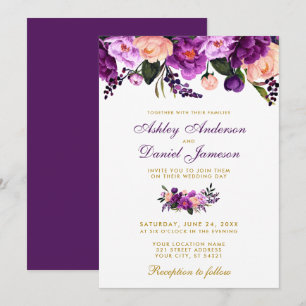 Ultra-Violet Lila Gold Hochzeitsempfehlung PB Einladung