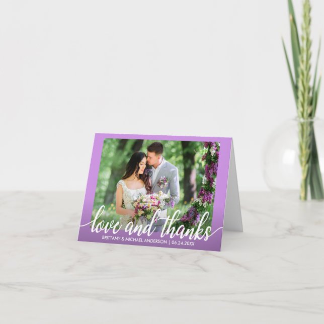 Ultra-Violet-Lila Hochzeitstil-Liebe und Dankeschö Dankeskarte (Vorderseite)