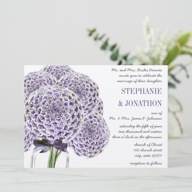 Ultra Violet Lila Mason Jar Hochzeitseinladungen Einladung (Stehend Vorderseite)