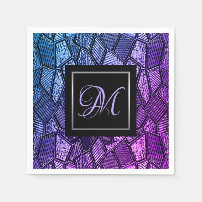 Ultra-Violet-Mosaikglas-Monogramm-Papier Napkins Serviette (Vorderseite)