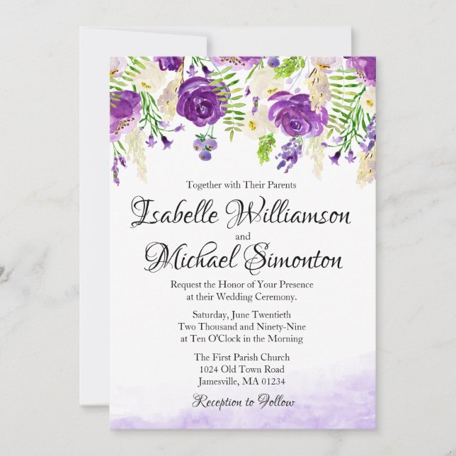Ultra violet Rose Floral Faire-part de mariage été (Devant)