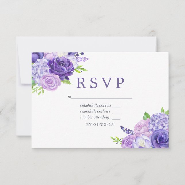 Ultra-Violet-Thema Blumenhochzeit RSVP (Vorderseite)
