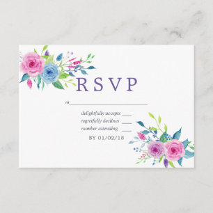 Ultra Violet Watercolor Floral Wedding RSVP