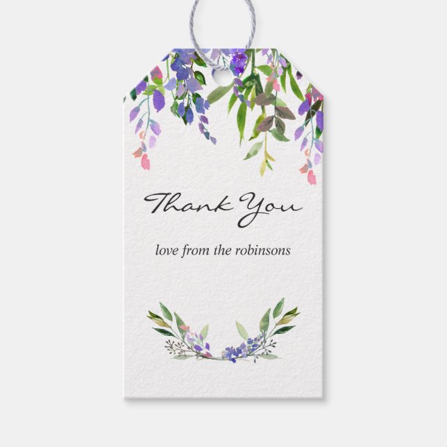 Ultra Violet Wedding Aquarell Floral Vielen Dank Geschenkanhänger (Vorderseite)