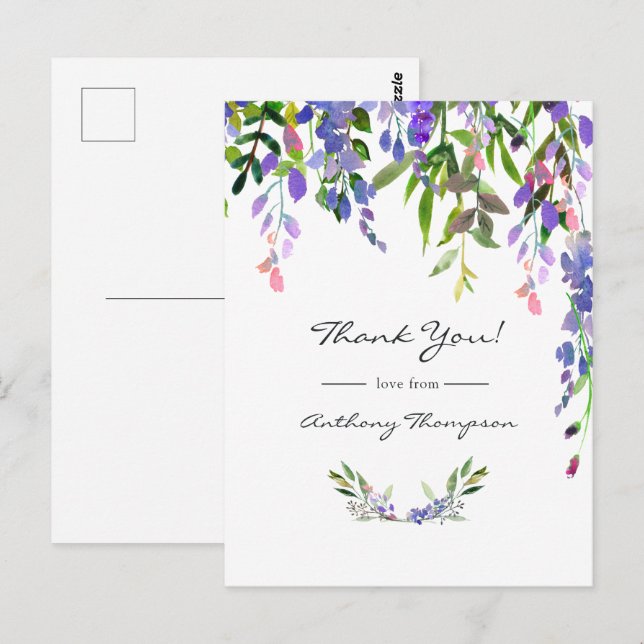 Ultra Violet Wedding Watercolor Floral Postkarte (Vorne/Hinten)